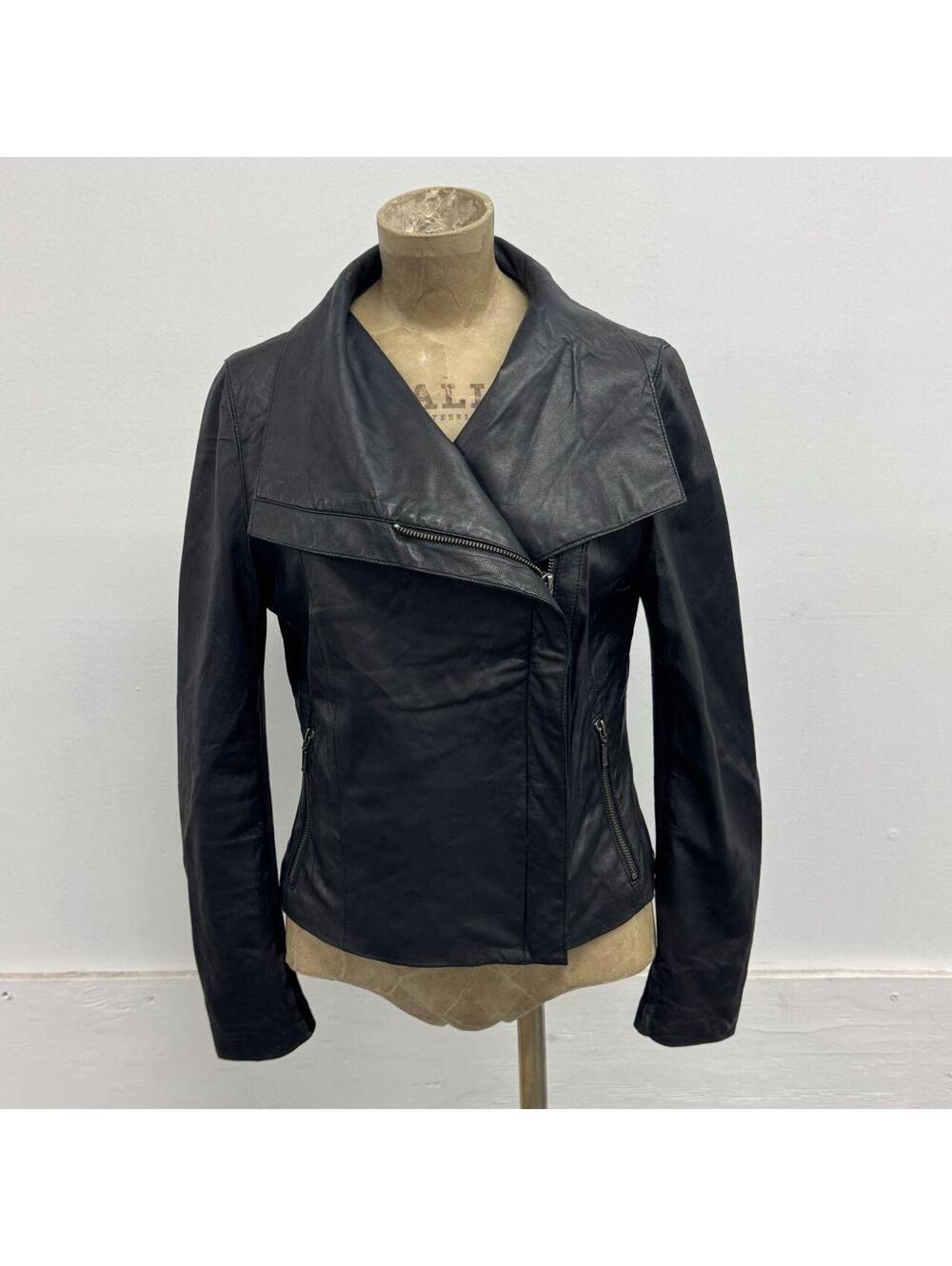 Vintage Black Funnel Neck Asymmetric Avant Garde Leather Jacket - Picture 3 of 7